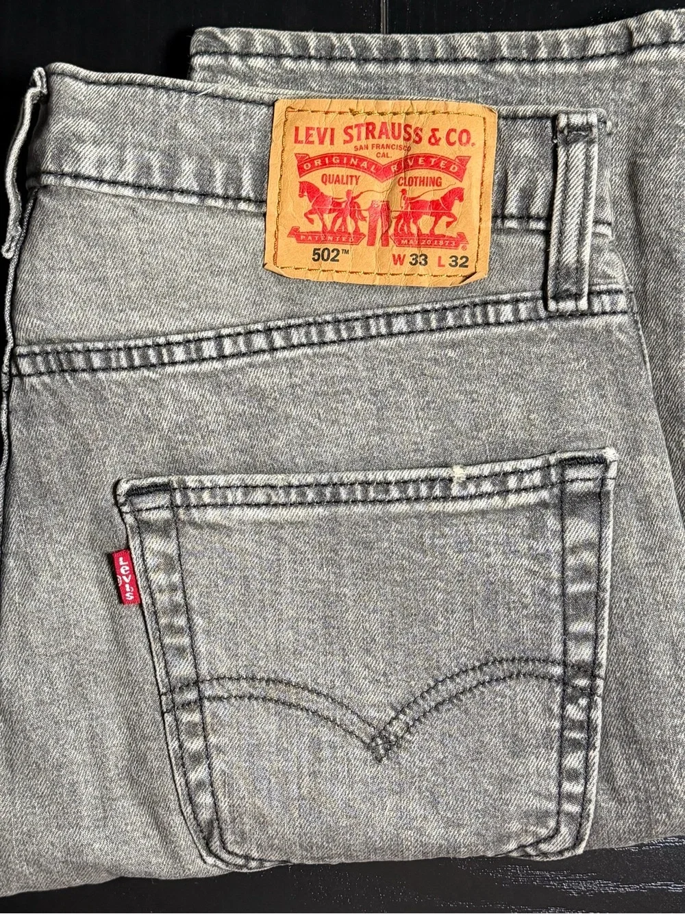 Levi's 502 Regular Taper Jeans Men’s 33x32 Moments Pass Black Stretch Denim